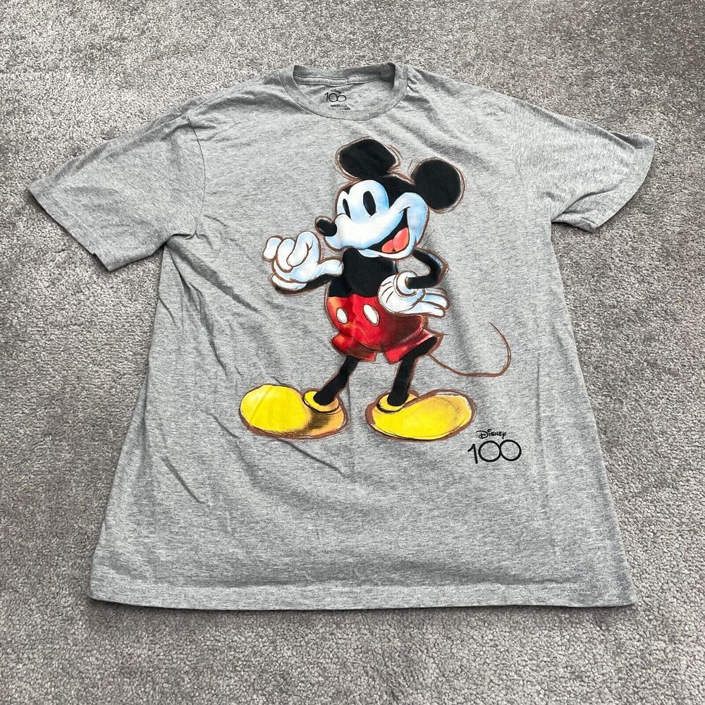 Disney Mickey Mouse Graphic T-Shirt Women Medium Gray Crew Neck Short Sleeve Tee